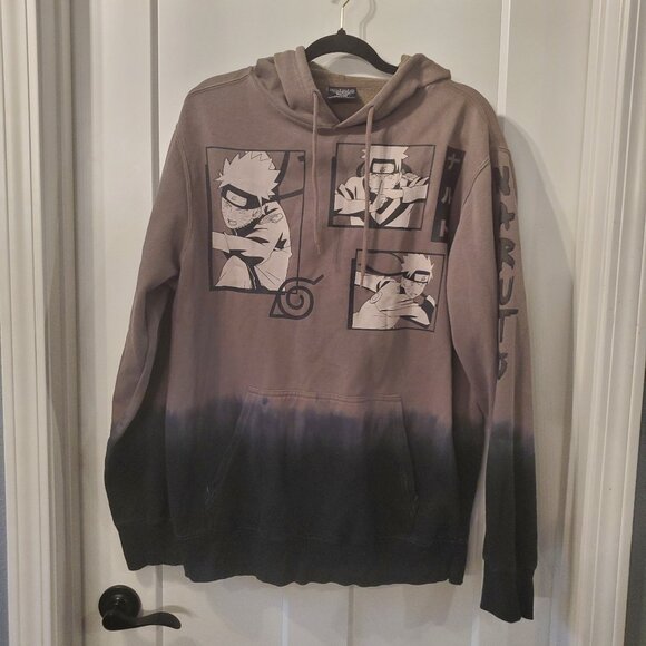 Naruto Shippuden Gray/Black Anime Ombre Hoodie- Sz Large - Picture 1 of 6